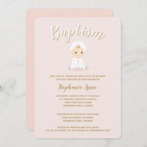 Baptism Baby Girl with Bonnet Invitation