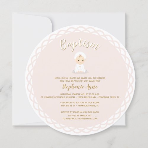 Baptism Baby Girl with Bonnet Invitation