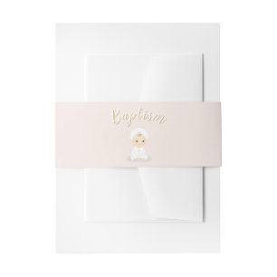 Baptism Baby Girl with Bonnet Invitation Belly Band