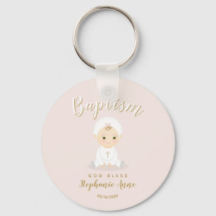 Baptism Baby Girl with Bonnet Keychain