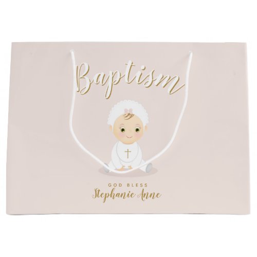 Baptism Baby Girl with Bonnet Large Gift Bag