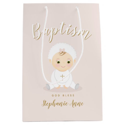 Baptism Baby Girl with Bonnet Medium Gift Bag