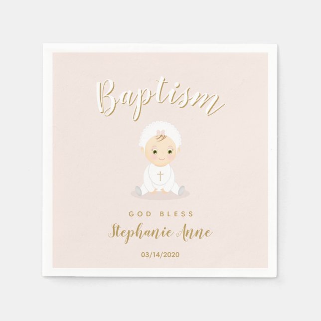 Baptism Baby Girl with Bonnet Napkins (Front)