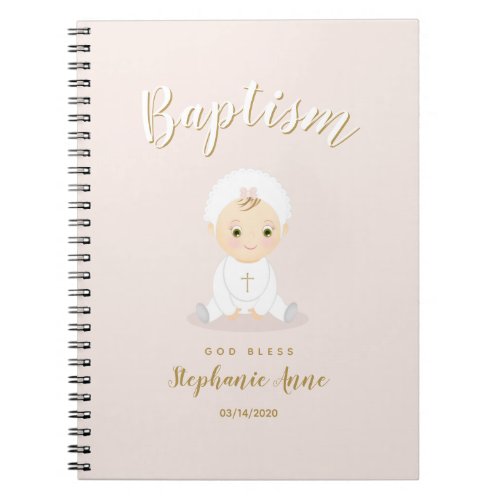 Baptism Baby Girl with Bonnet Notebook