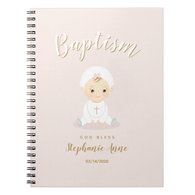 Baptism Baby Girl with Bonnet Notebook (Front)