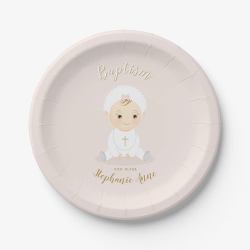 Baptism Baby Girl with Bonnet Paper Plates