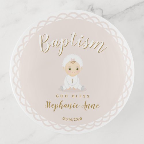 Baptism Baby Girl with Bonnet Trinket Tray