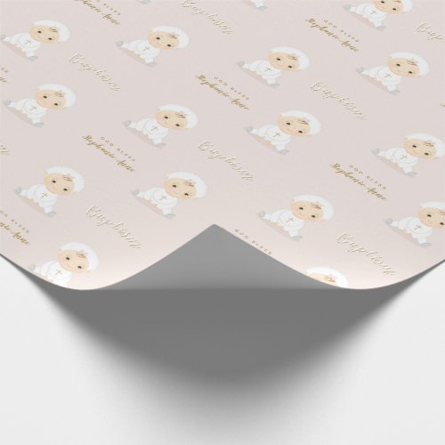 Baptism Baby Girl with Bonnet Wrapping Paper