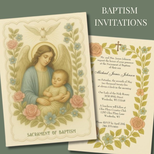 \Baptism Baby Guardian Angel Floral  Invitation (Creator Uploaded)