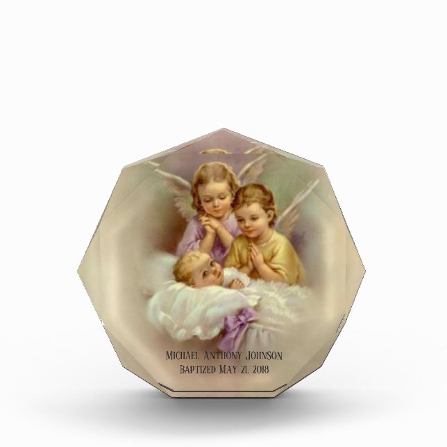 Baptism Baby Infant  Praying Angels Photo Block (Front)