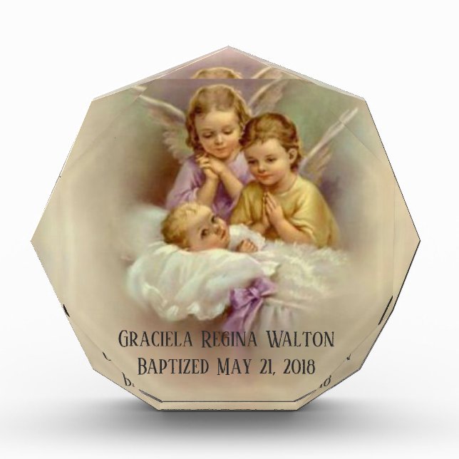 Baptism Baby Infant  Praying Angels Photo Block (Front)