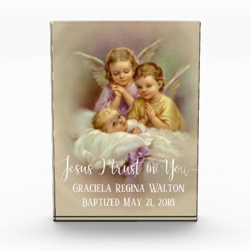 Baptism Baby Infant  Praying Angels Script Overlay Photo Block