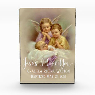 Baptism Baby Infant Praying Angels Script Overlay Photo Block
