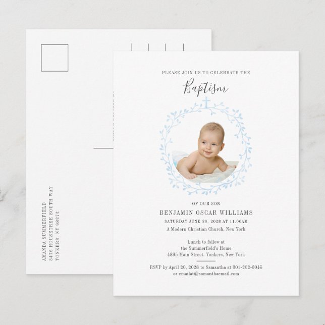 Baptism Baby Photo Christian Religious Event Invitation Postcard (Front/Back)