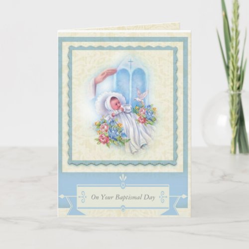 BAPTISM Baby  Roses Blessing Card