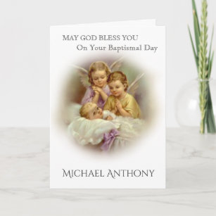 Baptism Baby with praying Angels Catholic Card