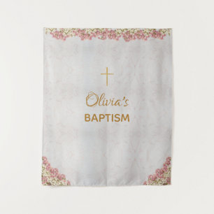Baptism Backdrop Gold Cross Pink Orchids Marble