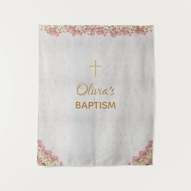 Baptism Backdrop Gold Cross Pink Orchids Marble (Front)
