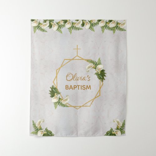 Baptism Backdrop Gold Marble Calla Lilies Floral