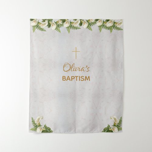 Baptism Backdrop Marble Gold Cross Calla Lilies