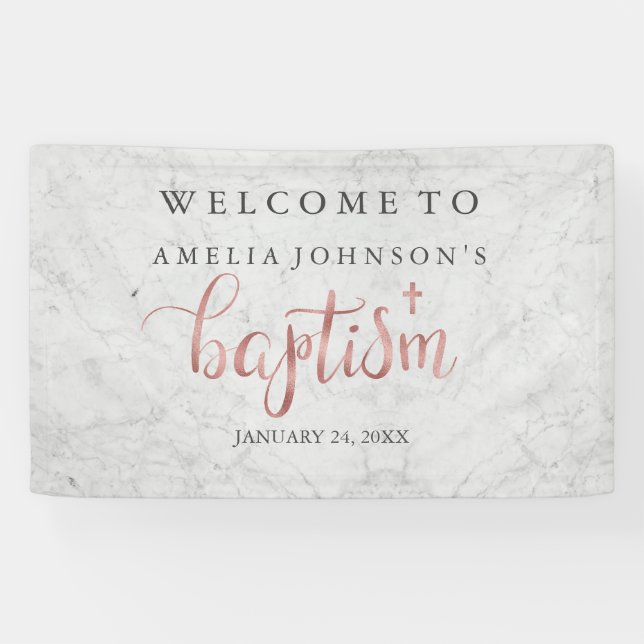 Baptism Banner Marble Rose Gold (Horizontal)