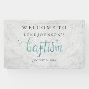 Baptism Banner Modern Marble Blue