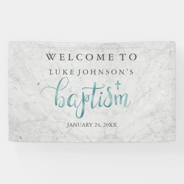 Baptism Banner Modern Marble Blue (Horizontal)