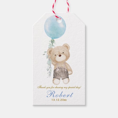 Baptism Bears Boy Thank You Tags