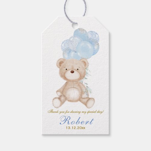 Baptism Bears Boy Thank You Tags