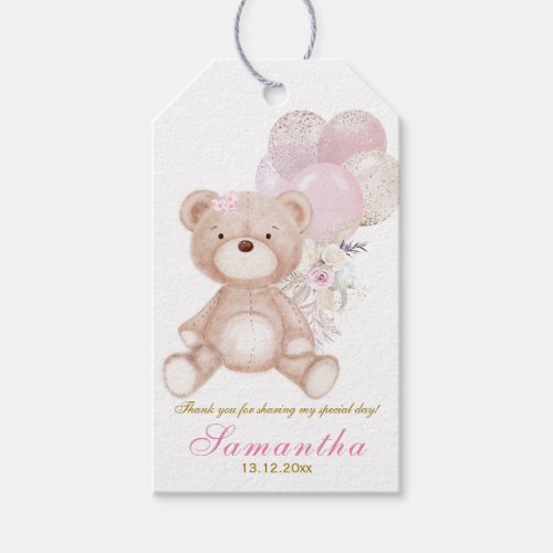 Baptism Bears Pink Girl Thank You Tags