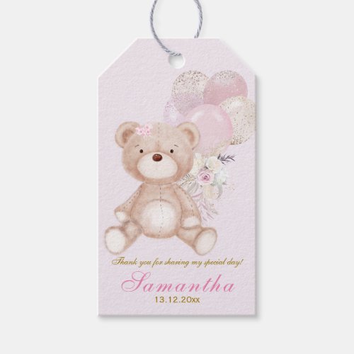 Baptism Bears Pink Girl Thank You Tags