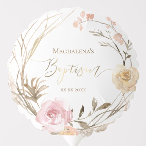 Baptism beige pink flowers baby girl  balloon