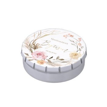 Baptism Beige Pink Flowers Baby Girl Candy Tin by lucykitty at Zazzle