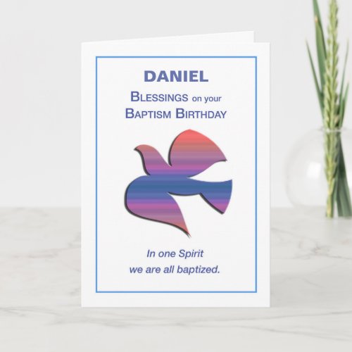 Baptism Birthday Dove in Rainbow of Colors Card