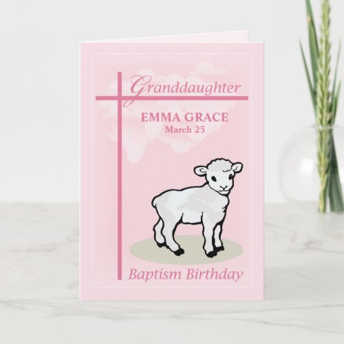 Baptism Birthday Personalize Granddaughter Pink Card