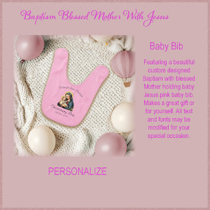 Baptism Blessed Mother With Jesus Pink Baby Bib
