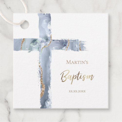Baptism  blue agate holy cross favor tags