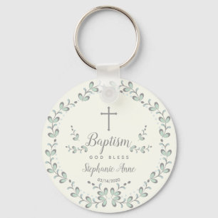 Baptism Blue and Green Leaf Wreath Keychain