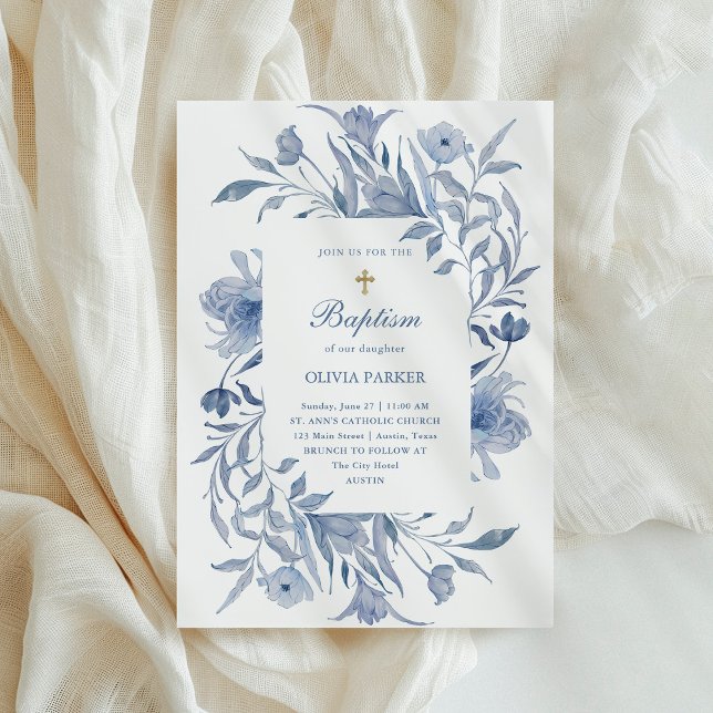 Baptism | Blue and White Floral Chinoiserie Invitation (Creator Uploaded)