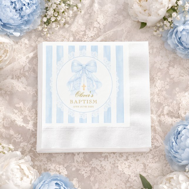 Baptism Blue Bow Baby Boy Napkins (Creator Uploaded)