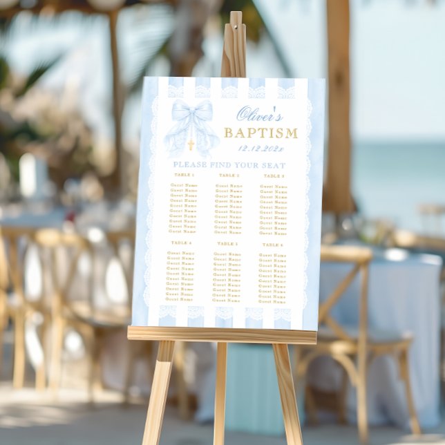 Baptism Blue Bow Baby Boy  Seating Chart Foam Board (Creator Uploaded)