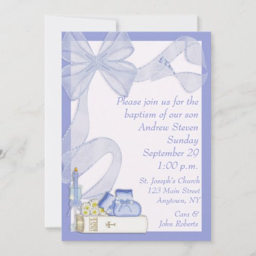 Baptism Blue Bow Invitation