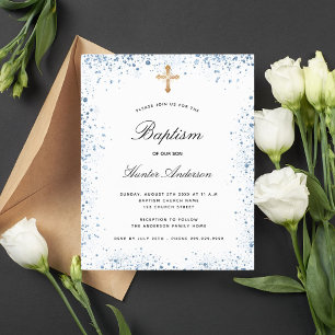 Baptism blue boy blue white invitation