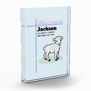 Baptism Blue Boy Lamb, Customizable Acrylic Award