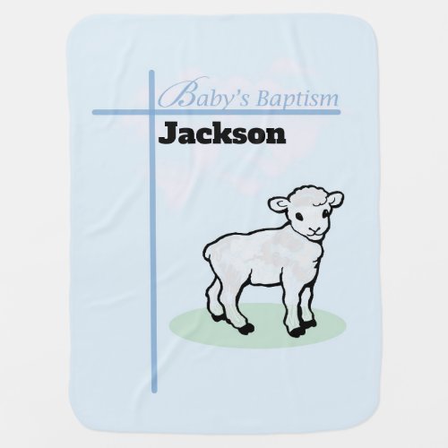 Baptism Blue Boy Lamb Customizable Baby Blanket