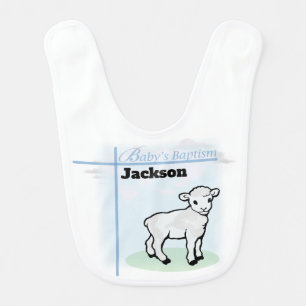Baptism Blue Boy Lamb, Customizable Bib