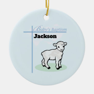 Baptism Blue Boy Lamb, Customizable Ceramic Ornament