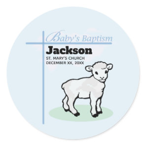 Baptism Blue Boy Lamb, Customizable Classic Round Sticker