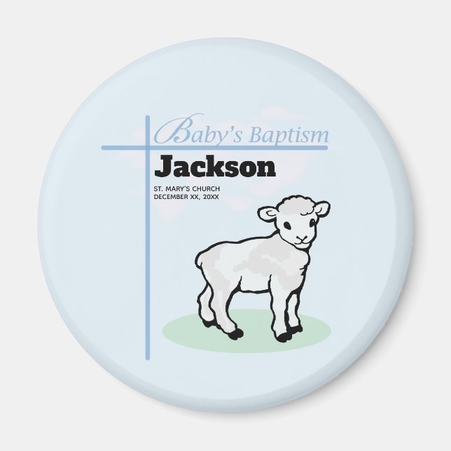 Baptism Blue Boy Lamb, Customizable Magnet (Front)