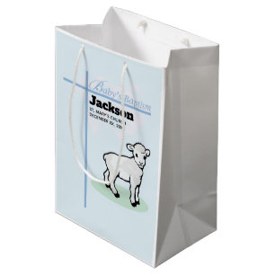 Baptism Blue Boy Lamb, Customizable Medium Gift Bag
